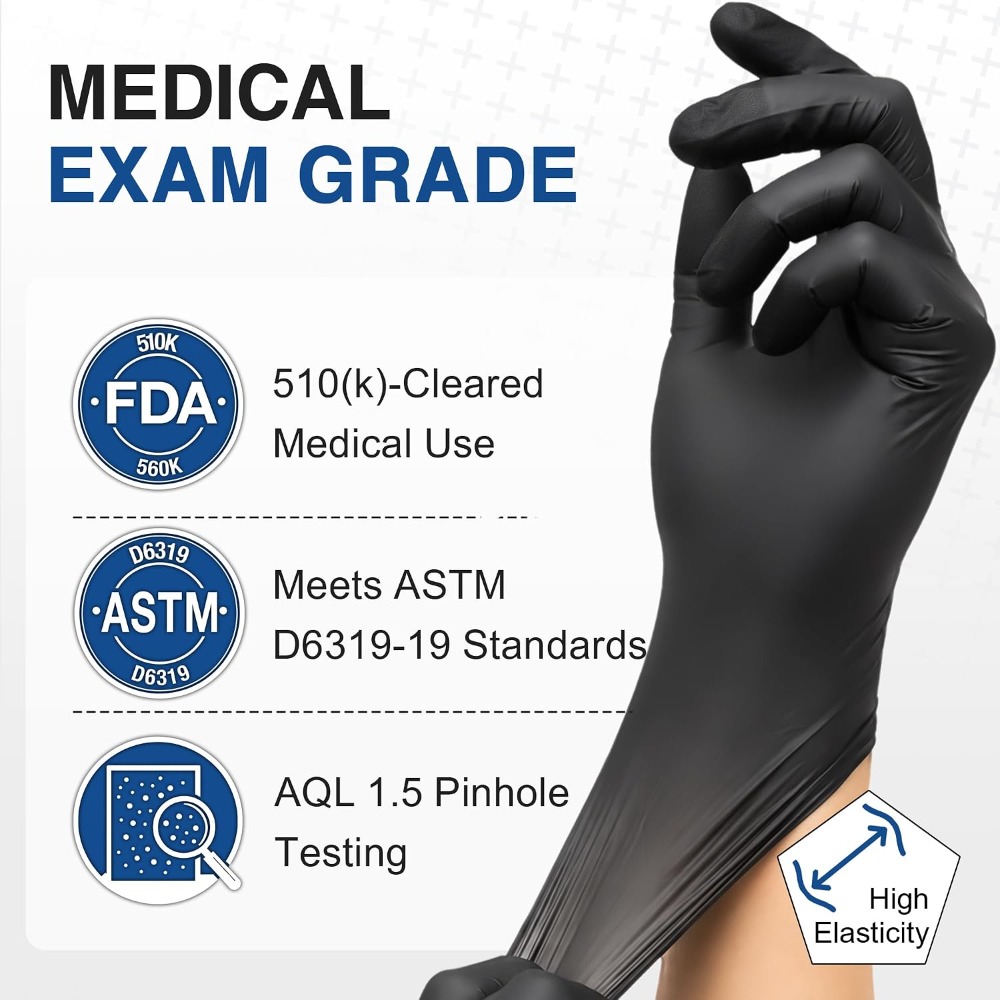 Exam Glove Nitrile - Luvas Descartáveis de Nitrilo Pretas Sem