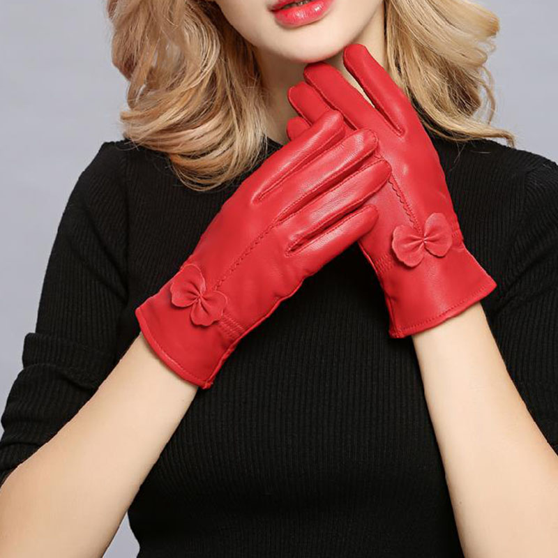 Wool Glove Lined - Mulheres de couro genuíno inverno luva