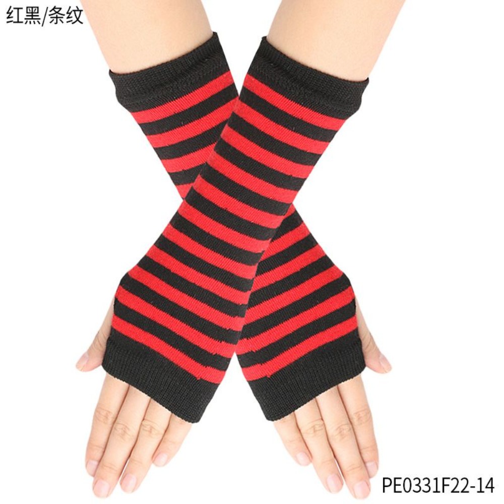 Fingerless Glove Knit - Luvas sem dedos listradas em vermelho