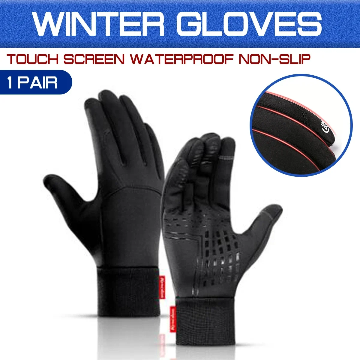 Ski Glove Waterproof - À prova dwaterproof água preto/cinza antiderrapante
