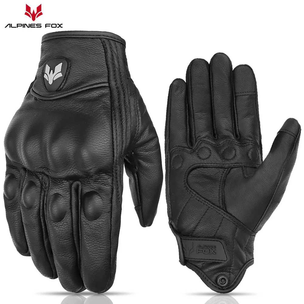 Motorcycle Glove Knuckle - Luvas unissex de couro vintage para