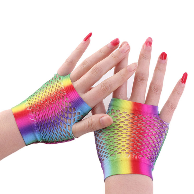 Fingerless Glove Knit - Senhoras sexy arco-íris cor curta malha