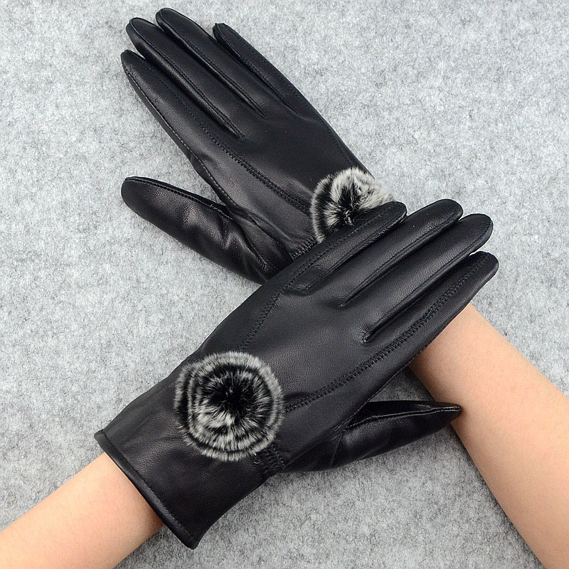 Wool Glove Lined - Luva feminina de couro legítimo com