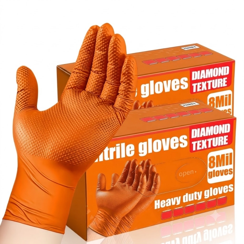 Nitrile Mechanic Glove - Luvas de Nitrilo Laranja Reforçadas 8mil,