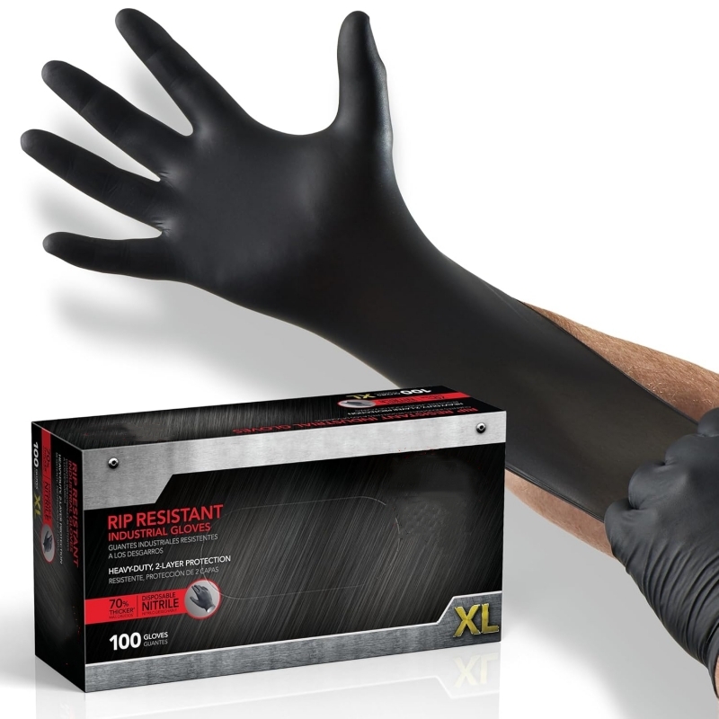 Nitrile Mechanic Glove - 100PCS Luvas de Nitrilo Pretas Descartáveis
